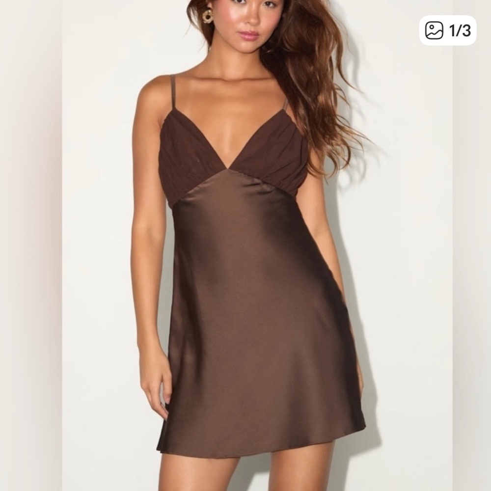 Lulu's Chocolate Brown Satin Slip Dress